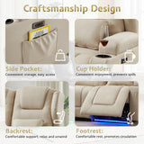 SAMERY Power Loveseat Recliner Sofa with Adjustable Split Back, Multi-Port Charger, Flip-Up Backrest & LED Lighting - Home Theater Seating with Storage, Cup Holders, Beige Fabric Loveseat Recliner SAMERY