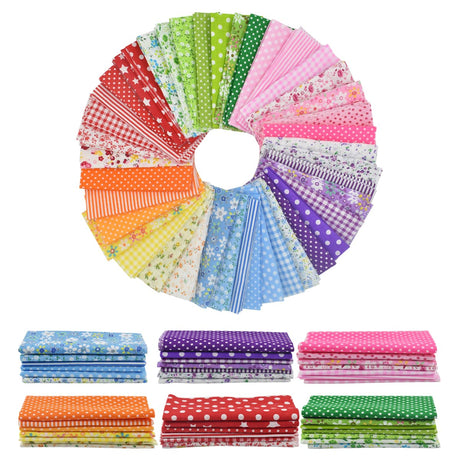 9.8X 9.8 42Pcs Cotton Print Fabric Bundle Squares Pre-Cut Multicolor Design Printed Quilting Sewing Floral for Quilting Patchwork DIY Craft Scrapbooking Cloth (Red/Yellow/Green/Blue/Pink/Purple) BDS-HOME