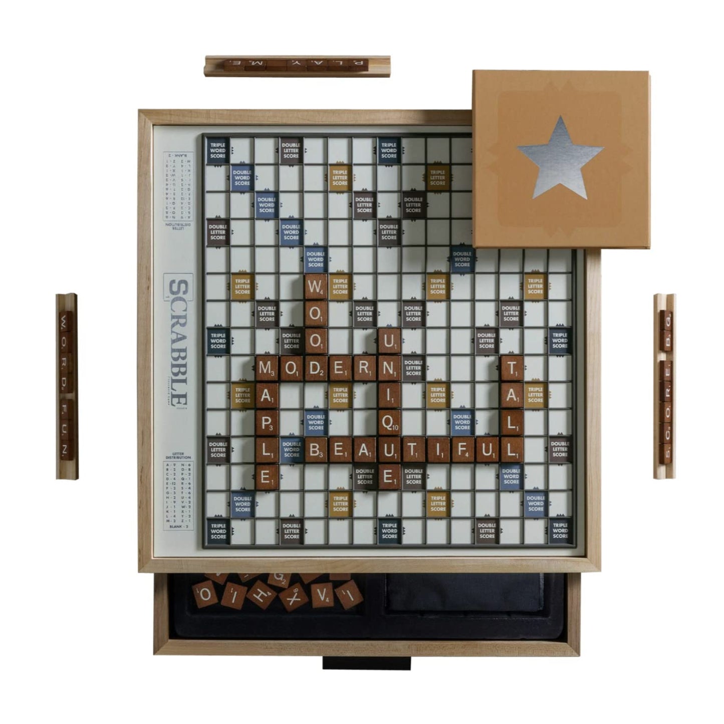 WS Game Company Scrabble Luxe Maple Edition with Rotating Solid Wood Cabinet - WoodArtSupply