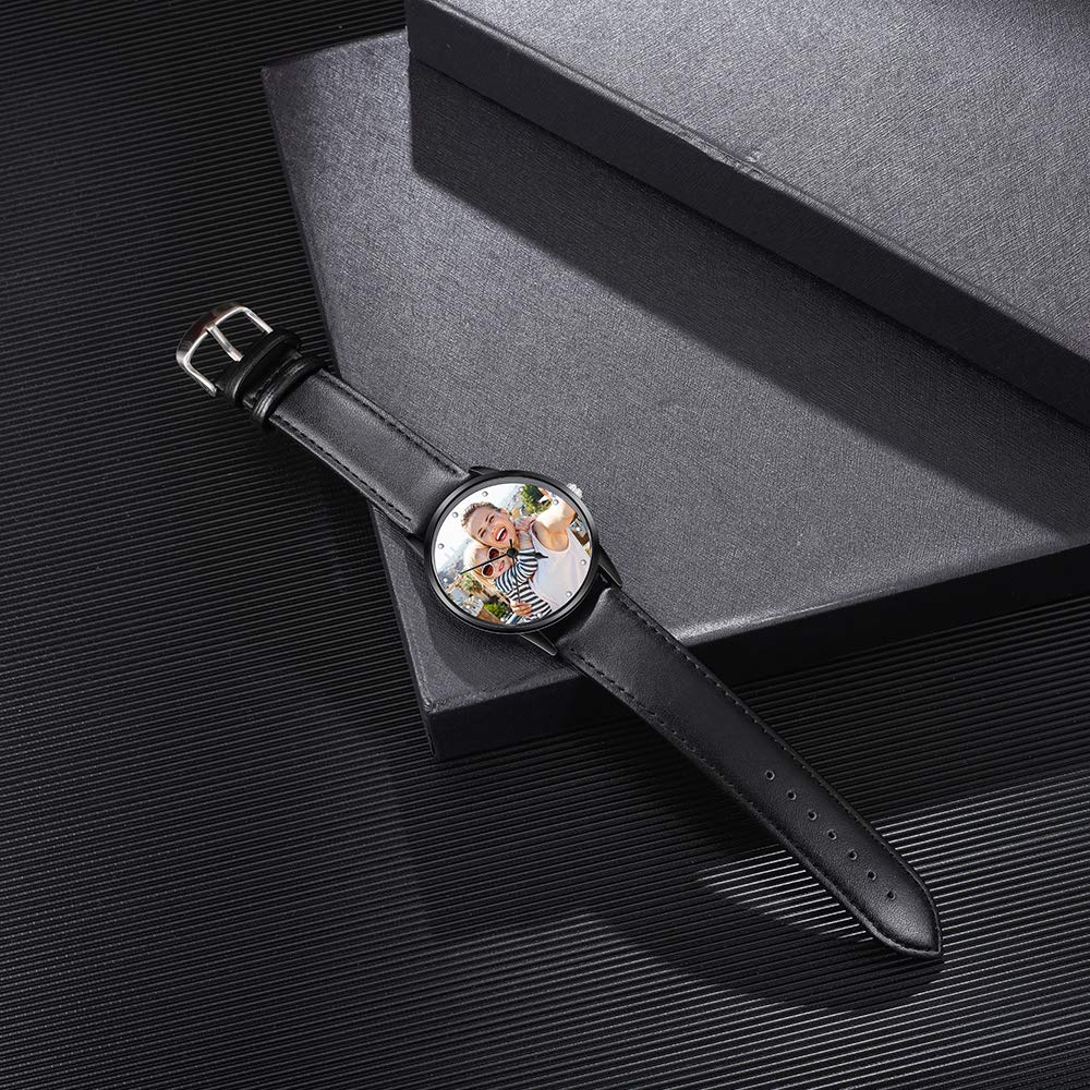 Gemszoo Personalized Picture Watch Custom Photo PU Leather Strap Quartz Watch Fathers Day Dad Gifts for Men (Style 2 for Men) Gemszoo