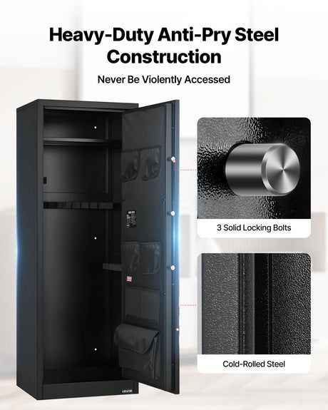VEVOR 10-12 Gun Safe, Long Gun Cabinet for Rifles and Pistols, Quick Access Rifle Safe with 4 Pistol Pockets and 3 Adjustable Racks, Large Digital Cabinet with Key and Password Lock VEVOR