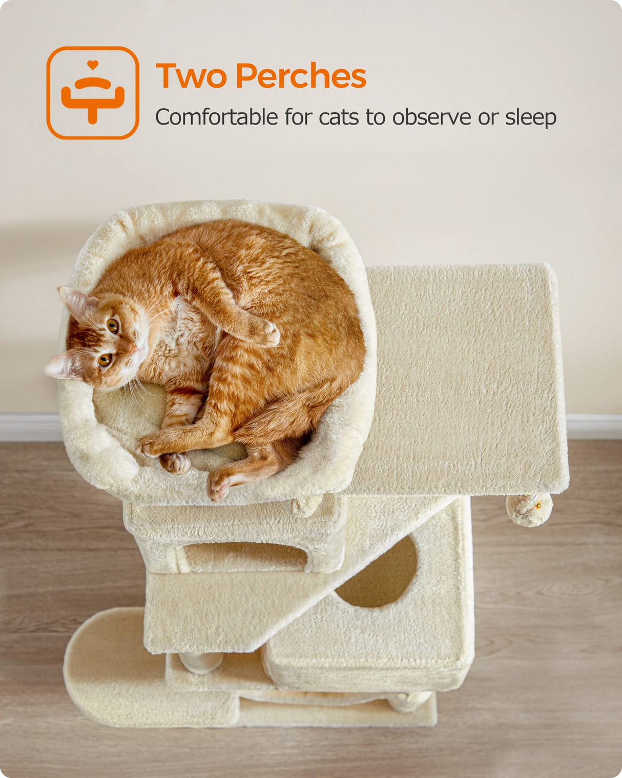 Feandrea Cat Tree, 61-Inch Cat Tower for Indoor Cats, Plush Multi-Level Cat Condo with 5 Scratching Posts, 2 Perches, 2 Caves, Hammock, 2 Pompoms, Beige UPCT192M01 Feandrea
