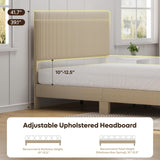 Bestier Queen Bed Frame with Adjustable Headboard, LED Lighting, Vertical Channel Tufted Corduroy Upholstered, Solid Wooden Slats Support, No Box Spring Needed, Never Squeaks, Easy Assembly, Taupe Bestier