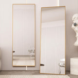 Beauty4U 65" x 24" Full Length Mirror with Stand, Gold Wall Mounting Full Body Mirror, Metal Frame Full-Length Tempered Mirror for Living Room, Bedroom Beauty4U