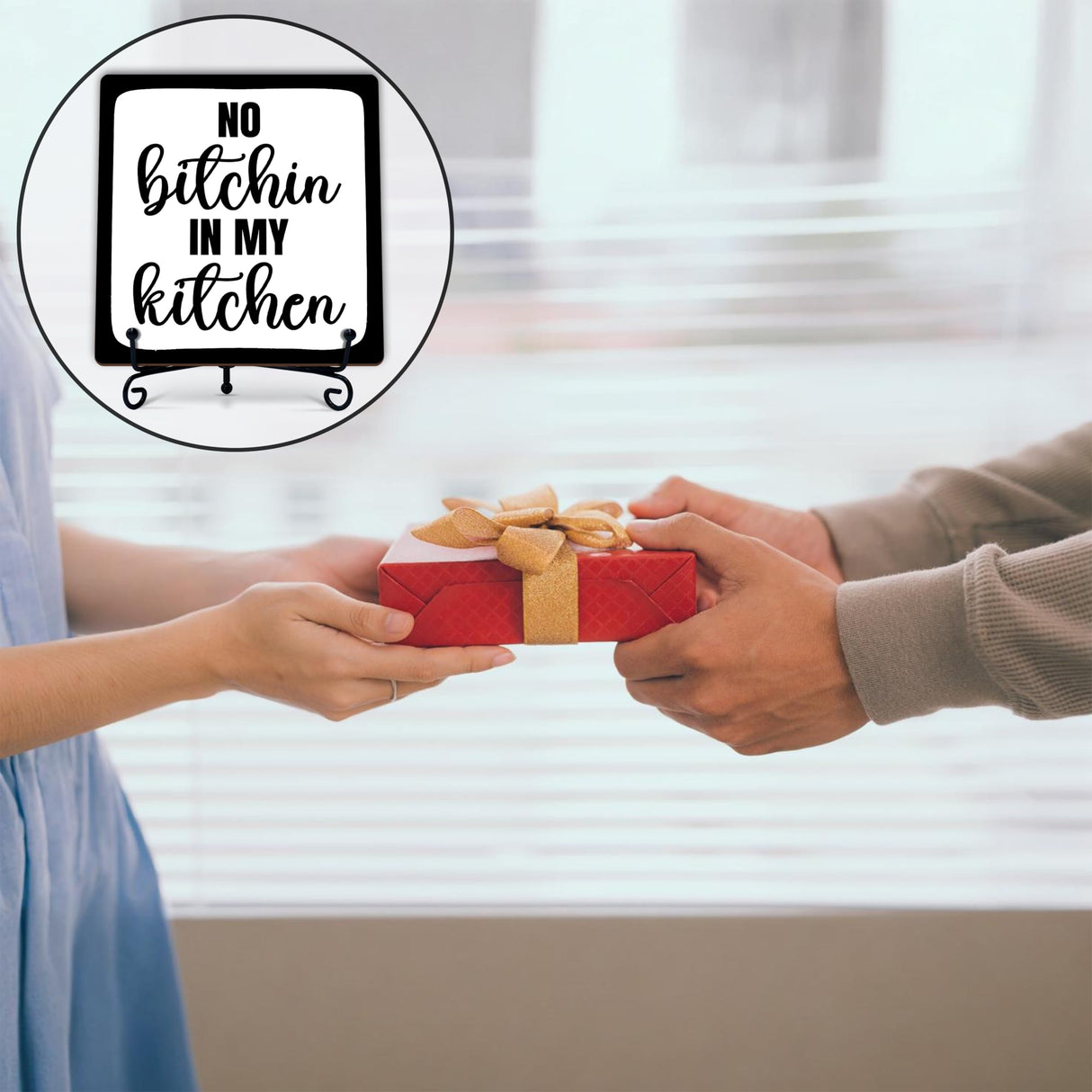 No Bitchin' in My Kitchen Rustic Farmhouse Decor Sign Black and White Kitchen Decor Decorative Wood Sign Home Kitchen Tabletop Decor - A26 ZIIUFRN