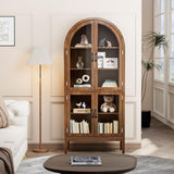 70.9'' Tall Arched Display Cabinet with Acrylic Glass Doors, Modern 5-Tier Arched Bookcase, Kitchen Pantry Storage Cabinet Curio Cabinets for Living Dining Room (Walnut, 31.5‘’W) Lxsxlome