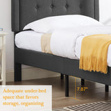 VECELO Twin Size Platform Bed Frame with Fabric Upholstered Headboard and Wooden Slats Support, No Box Spring Needed/Easy Assembly,Grey VECELO