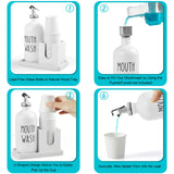 Mouthwash Dispenser for Bathroom, 16 OZ Glass Mouthwash Dispenser with Pour Spout and Wood Cup Holder and Tray, Mouth Wash Bottle Container, Farmhouse Kitchen Bathroom Decor and Accessories, White Bivvclaz
