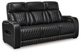 Signature Design by Ashley Boyington Contemporary Leather Match Power Reclining Sofa with Adjustable Headrest, Cup Holder, USB Charging Ports, Air Massage System and LED Lighting, Black Signature Design by Ashley