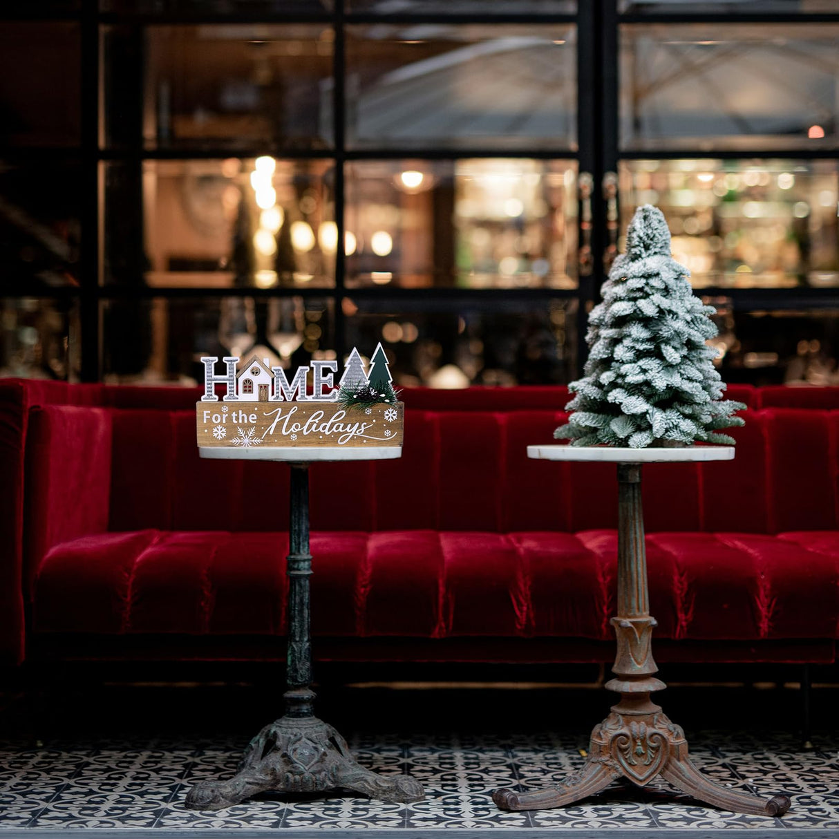 Wooden Christmas Sign Blocks, HOME for the Holiday Quote Christmas Table Decor, Xmas Centerpiece Block Sign with Snowflake & Pine Tree, Christmas Decoration for Office Desk Mantle (BROWN) Ovootok