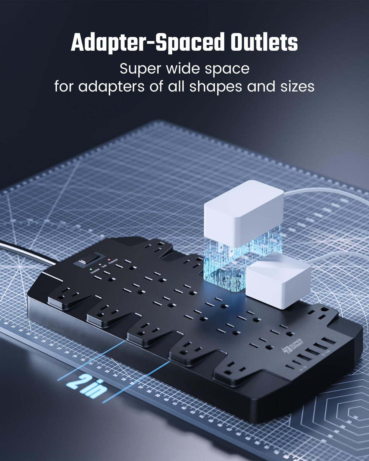 Power Strip, SUPERDANNY 2100J Surge Protector with 22 Outlets, 2 USB-C and 4 USB-A, 6.5Ft Flat Plug Heavy Duty Extension Cord (1875W/15A), Wall Mountable for Home, Office, Dorm, Gaming Room, Black SUPERDANNY