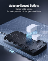 Power Strip, SUPERDANNY 2100J Surge Protector with 22 Outlets, 2 USB-C and 4 USB-A, 6.5Ft Flat Plug Heavy Duty Extension Cord (1875W/15A), Wall Mountable for Home, Office, Dorm, Gaming Room, Black SUPERDANNY