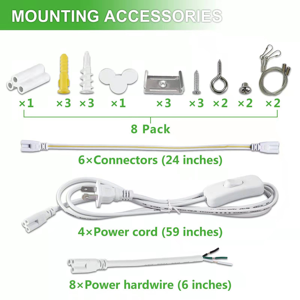 Skymoatled 8Pack 8FT LED Shop Light Garage Light,100W 6000K White Light 15000LM Super Bright,Hanging/Surface Mount,Linkable T8 LED Tube Lights for Garage,Warehouse, Workshop,Plug and Play Skymoatled