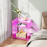 Acrylic End Table Record Player Table with Storage Shelf Clear Side Table Nightstand (15.7x19.7x11.8)(Pink) Acrylicolor