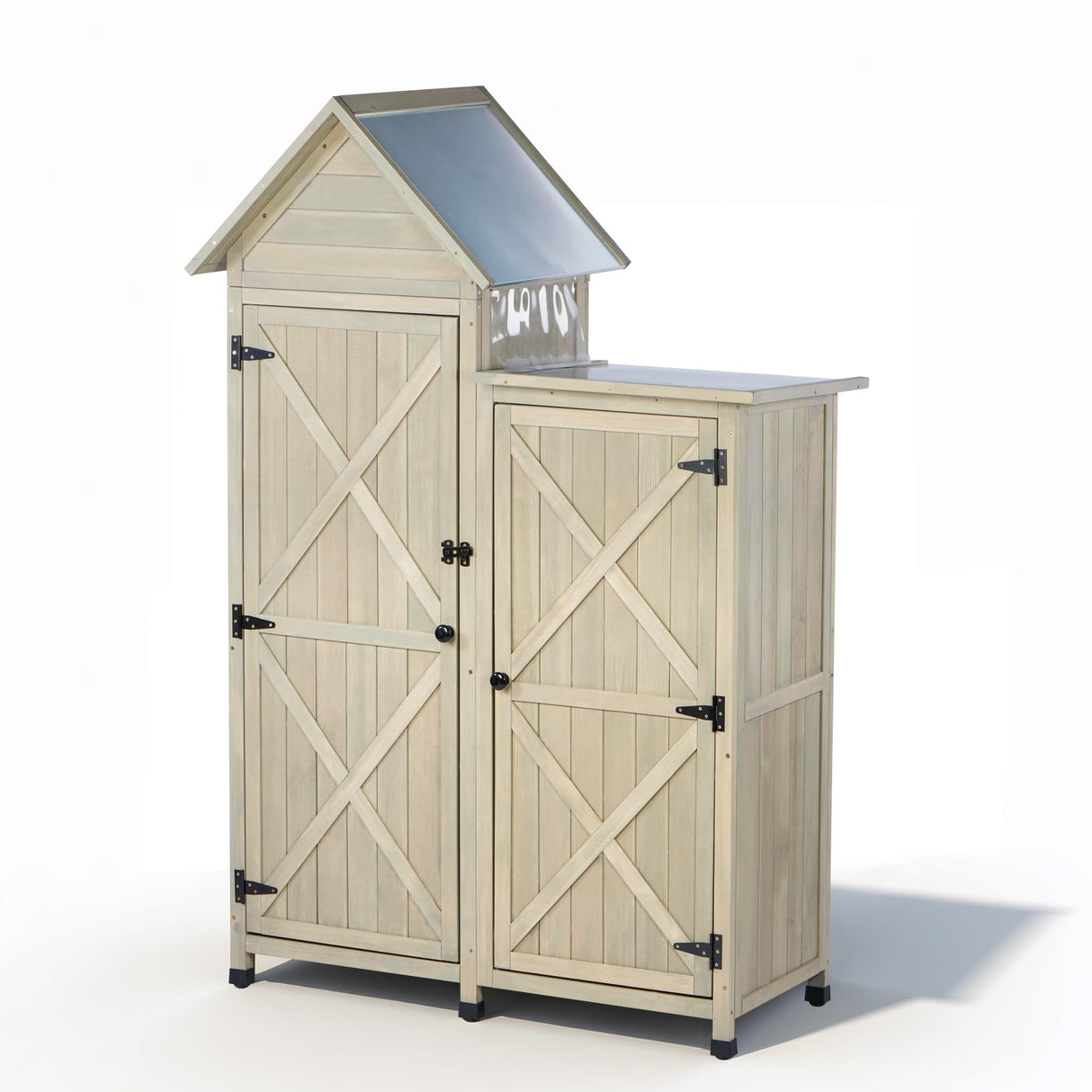 FTCBNet Outdoor Storage Cabinet - Waterproof Metal Roof & Wooden Vertical Design, Tall Garden Tool Shed with Multiple Shelves for Patio, Backyard, Lawn, Yard (Gray, 22" x 46" x 67") FTCBNet