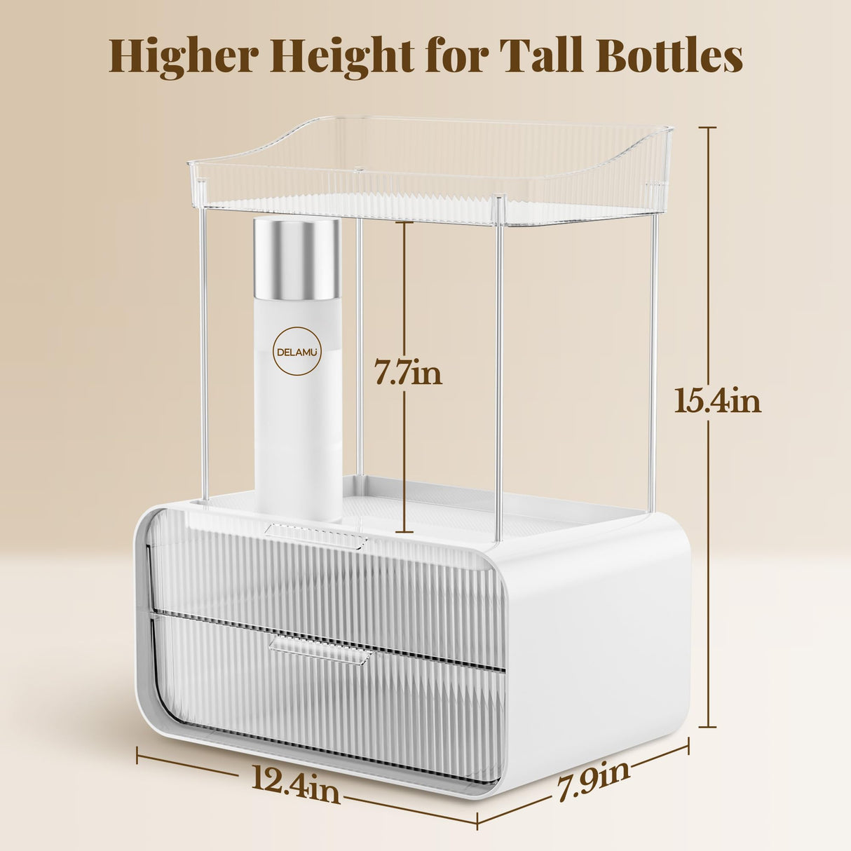 Delamu Bathroom Counter Organizer 2-Drawers 2-Tier Acrylic Makeup Organizer for Vanity Countertop, Skincare Perfume Storage, Easy Assembly, Ideal Gift for Women, Bath Linen Sets, Clear Delamu