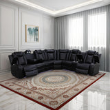 Power Recliner Sofa Sectional Sofa with LED Light for Living Room, Air Leather Reclining Corner Sectional Sofa Set, Cup Holder, Storage Console for Home Theater Seating (Black, Sectional) AYCP Furniture