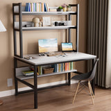 Aquzee White Computer Desk with Hutch and Shelves - Easy Assembly Gaming Table with 4 Tiers for Storage and Study Aquzee