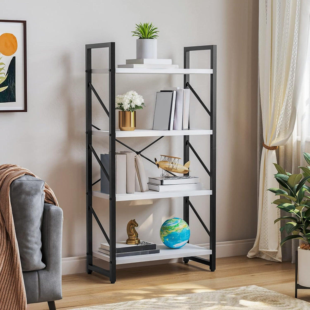 YITAHOME 4-Tier Bookshelf, Modern Free Standing 4 Shelf Bookcases and Bookshelves, Open Display Storage Book Shelves Book Rack Organizer Standing Shelving for Living Room Home Office, White YITAHOME