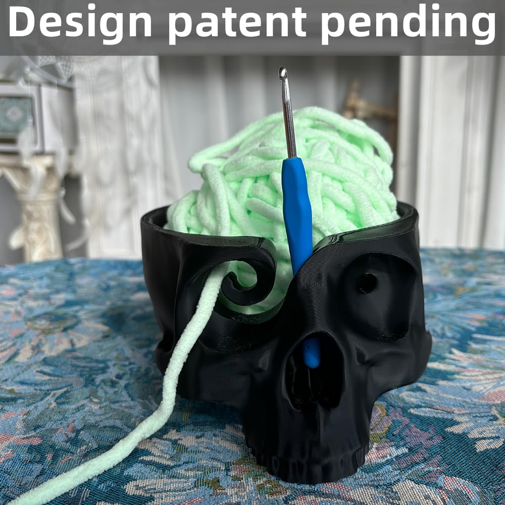 AXICIR Skull Head Bone Crochet Yarn Bowl Holder For Crocheting Knitting Accessories 3d Printed Halloween Decor Black AXICIR