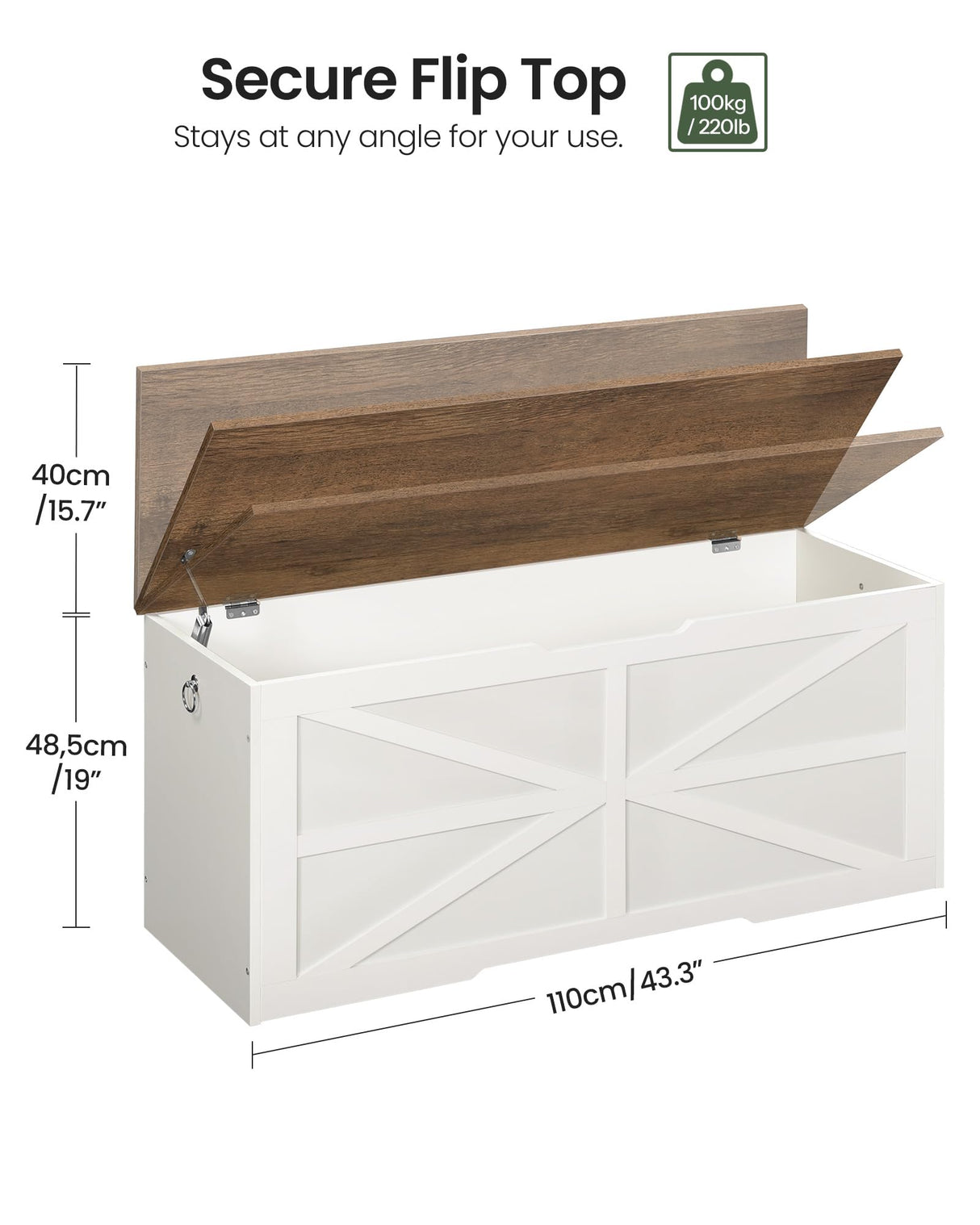 CHOEZON Storage Chest, 43.3" Wooden Storage Trunk, Modern Storage Bench with Safety Hinge, Toy Chest Storage, Farmhouse Style, for Bedroom, Living Room, Walnut and White MCW11WL CHOEZON