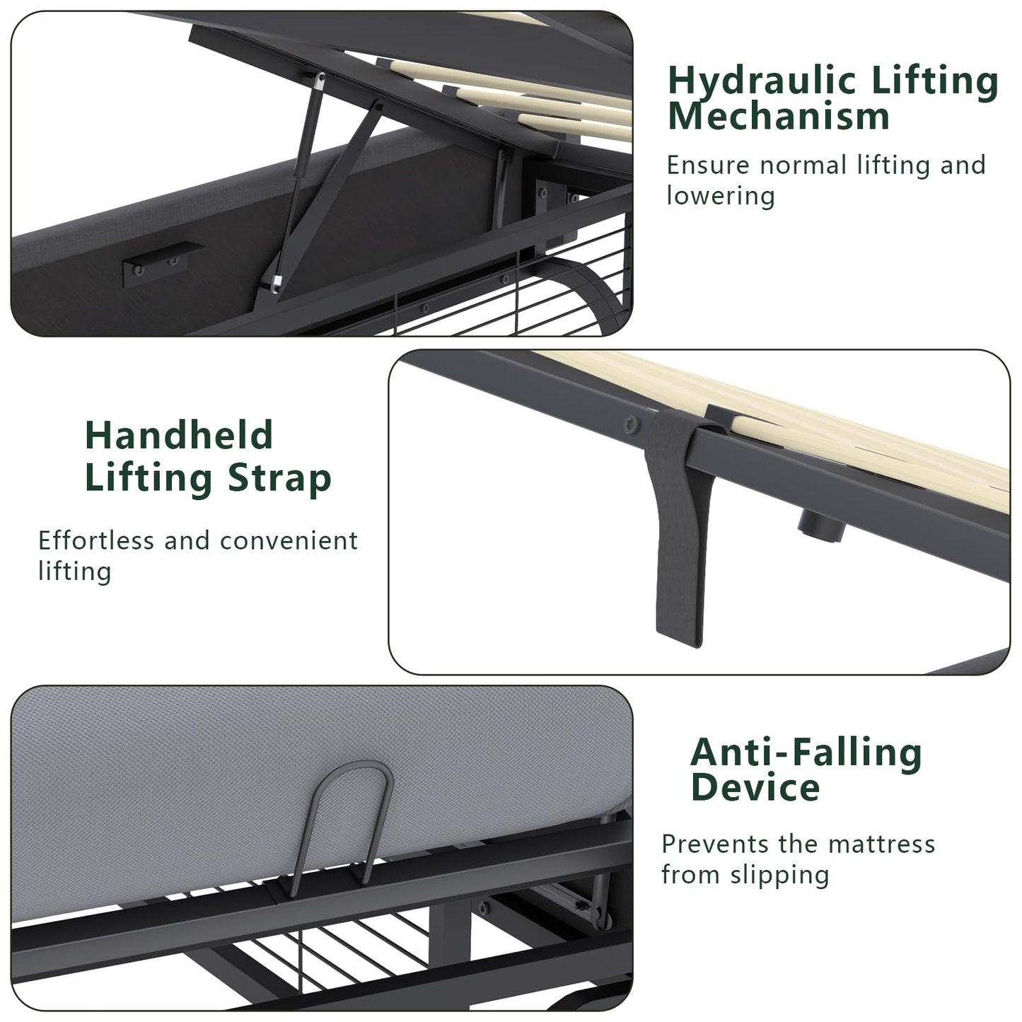 Auromie King Floating Lift Up Bed Frame with LED Lights and Hydraulic Storage - WoodArtSupply