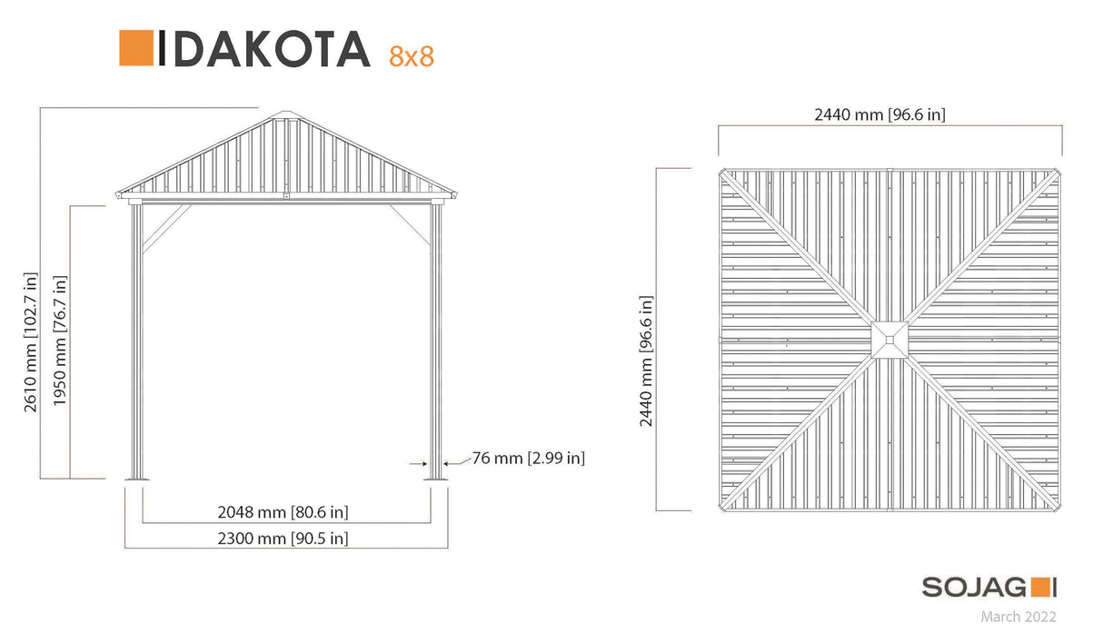Sojag Outdoor 8' x 8' Dakota Hardtop Gazebo Outdoor Sun Shelter Sojag
