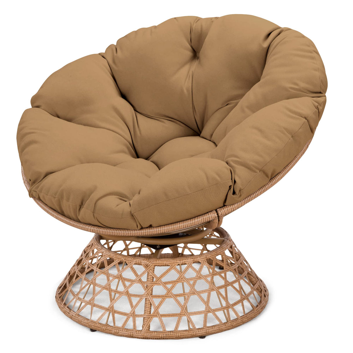 38'' 360 Degree Swivel Wicker Papasan Chair with Cushion and Base - Thickened Rattan Swivel Papasan Chair with Soft Cushion and Durable Frame, Oversized Reading Chair for Living Room, Camel MeetLeisure