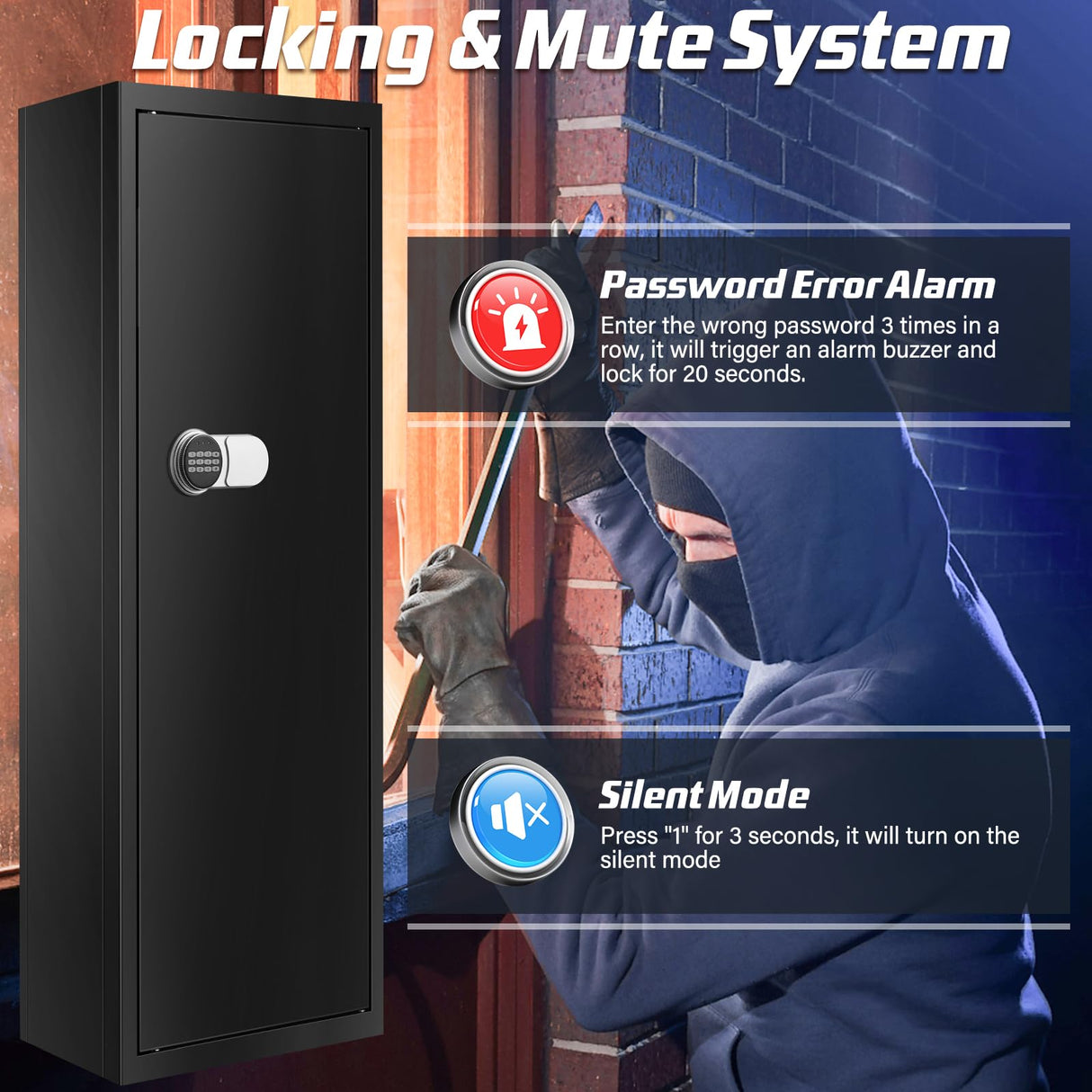 [Upgraded] 6-8 Fireproof Gun Safe Rifle, 51" Deeper and Larger Long Gun Safes for Home, Heavy Duty Anti-Theft Gun Cabinets for Rifles with 3 Pistol Rack & Silent Mode (Us Stock) Tiskgg