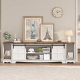 MAHANCRIS Modern Farmhouse 3 in 1 TV Stand for up to 85" TVs, 78'' Entertainment Center with Charging Station and Open Storage, 4 AC Outlets，for Living Room, Bedroom, White and Rustic Brown TVBR20E01 MAHANCRIS