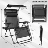 DuangDuang Zero Gravity Chairs Set of 2, Oversized Outdoor Recliner Patio Lounge Chair with Canopy Shade, Foldable Outdoor Lounger with Cup Holder Tray for Backyard Beach Camping, Black DuangDuang