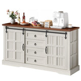YITAHOME Farmhouse Buffet Cabinet with Storage, 59" Sideboard Cabinet w/Sliding Barn Doors and 4 Drawers, Kitchen Cabinets for Living Room, White Oak YITAHOME