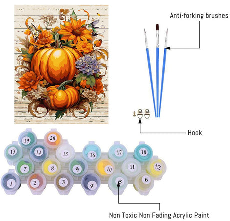 Eiazuiks Thanksgiving Paint by Number for Adults. Thanksgiving Paint by Numbers for Adults Beginner Drawing Paintwork with 3 Paintbrushes Paint Canvas Oil Painting Pumpkin 20” x 16” Eiazuiks