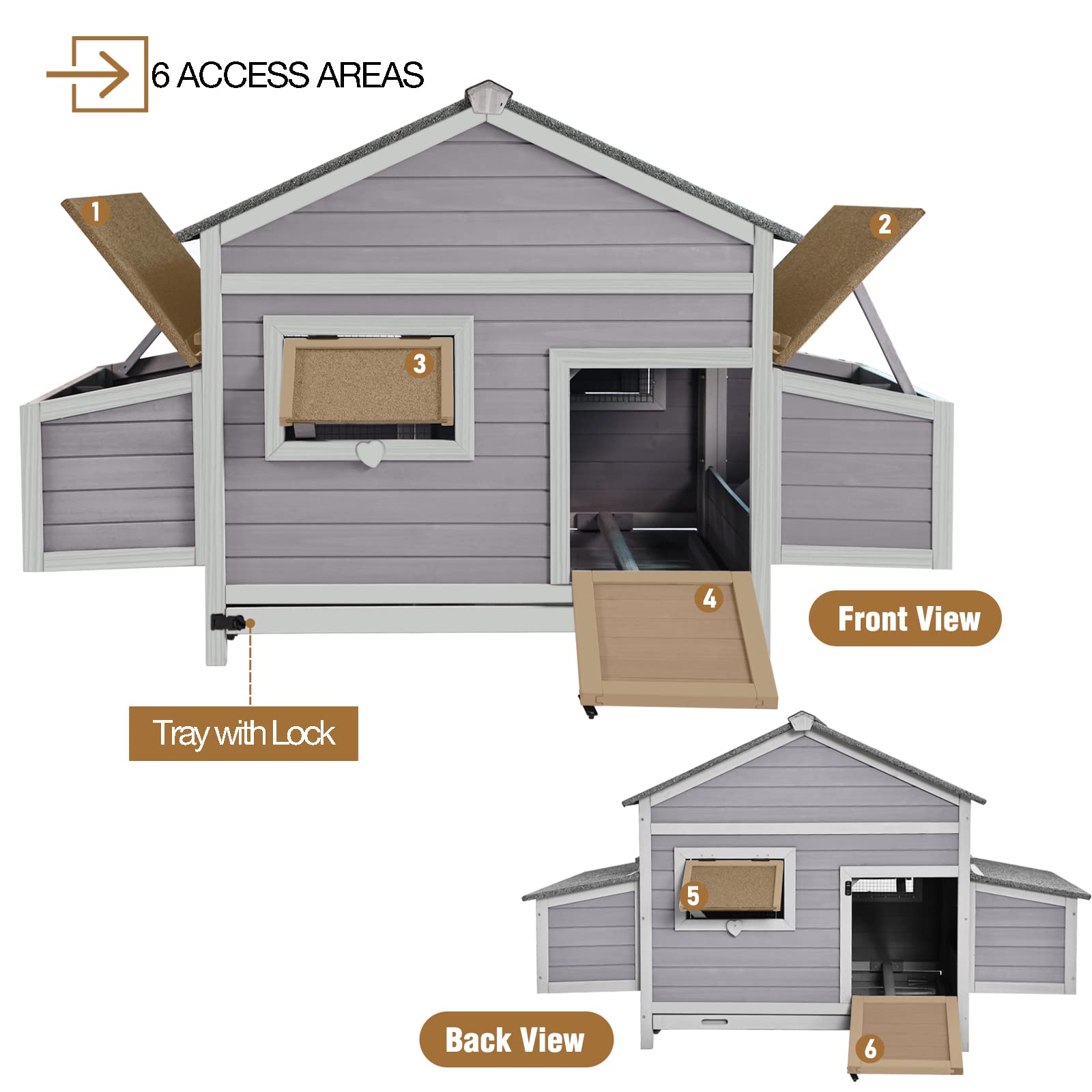 Chicken Coop Outdoor Hen House Duck Coop Rabbit Hutch Wooden Poultry Cage with 3 Perches,2 Sides Large Nesting Boxes - WoodArtSupply