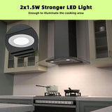 FIREGAS Wall Mount Range Hood 30 inch with 3 Speed Fan,black range hood with tempered glass,400CFM,Push Button Controls, LED Lighting, Permanent Filters in Stainless Steel,includes 2 Charcoal Filters FIREGAS