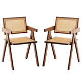 Furlide Rattan Accent Chairs, Modern Mid Century Dining Chairs Set of 2, Comfy Armchairs, Outdoor Rattan Chairs with Armrest for Bedroom Living Room Reading Room Dining Kitchen, Brown Furlide