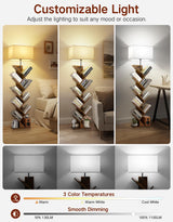 OUTONLIFE 9 Tier Tree Bookshelf with Light, Remote & Timer, Modern Tall Floor Standing Book Shelf, Narrow Wood Bookcase, Small Book Organizer Shelves for Living Room, Bedroom, Office (Rustic Brown) OUTONLIFE