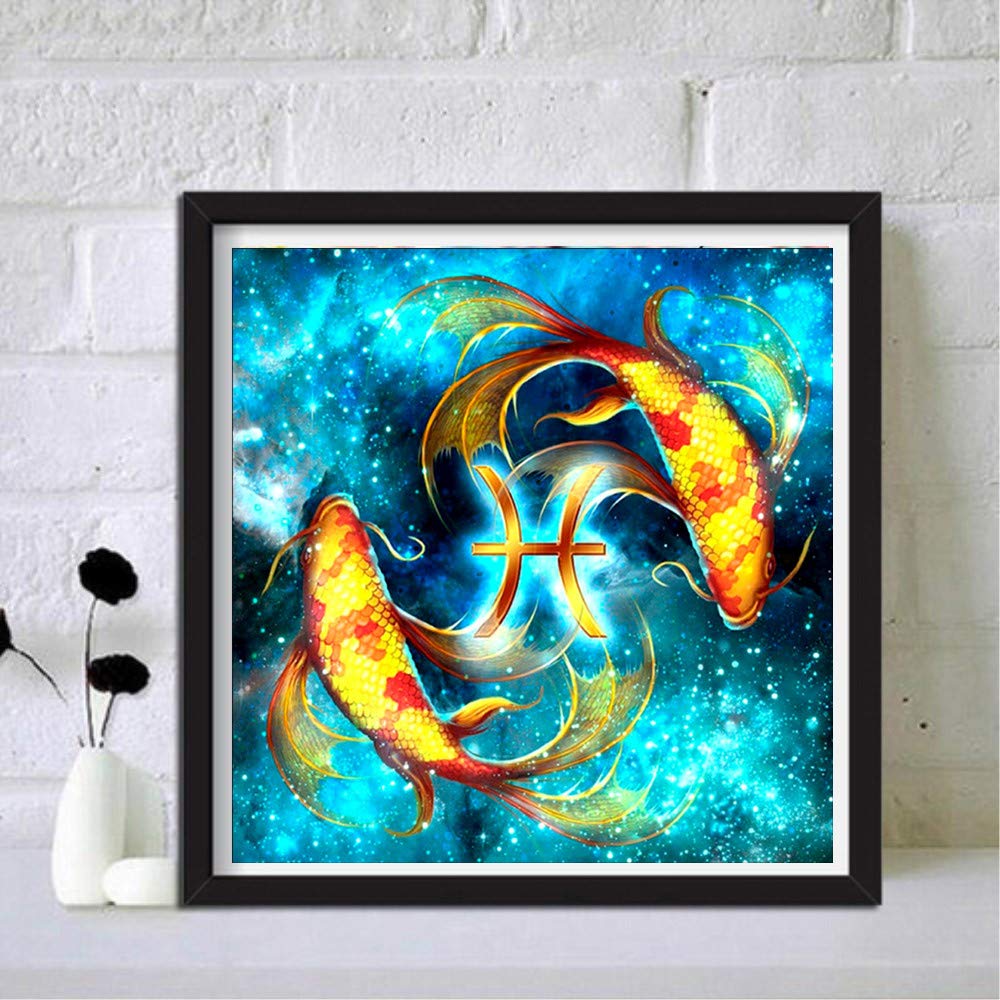 Better Selection 5D DIY Full Drill Constellation Diamond Art Aquarius Cross Stitch Zodiac Signs Embroidery Mosaic Kit Home Decor Wall Art Gifts Pisces Better Selection