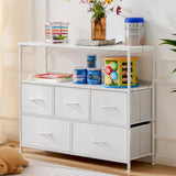 DUMOS TV Stand Dresser for Bedroom Entertainment Center with 5 Fabric Drawers Storage Organizers Units, Media Console Table with Open Shelf up for 45" Television for Living Room, Dorm, White DUMOS