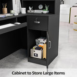 Modern Reception Desk, Moveable Shelves and Lockable Drawers, Retail Checkout Counter Table, for Lobby Beauty Salon Office (Black) OmySalon