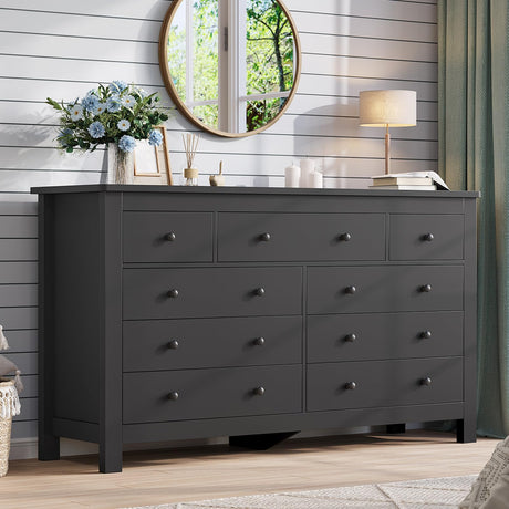 Hasuit Black Dresser for Bedroom with 9 Drawers, Modern 55.1" Long Dressers Chest of Drawer with Large Drawers, Large Capacity Storage Organizer Cabinet, Wide Dresser for Bedroom, Living Room, Hallway Hasuit