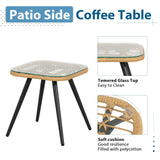 JOIVI 3 Piece Outdoor Wicker Conversation Bistro Set, Patio Furniture Rattan Chairs and Square Side Table Set for Porch, Balcony, Poolside, Yard, White Cushion JOIVI