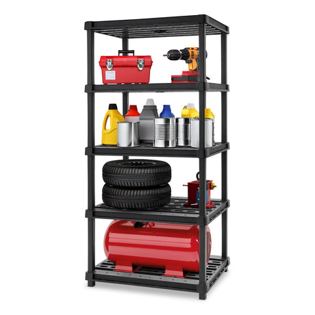 IRIS USA 5-Shelf Extra Heavy Duty Deep Plastic Storage Shelves, 1000lb Capacity, 75" H x 36" W x 24" D, Large Modular Shelving Unit Storage Organizer for Garage, Home, Warehouse & Gym, Rack - Black Iris Ohyama