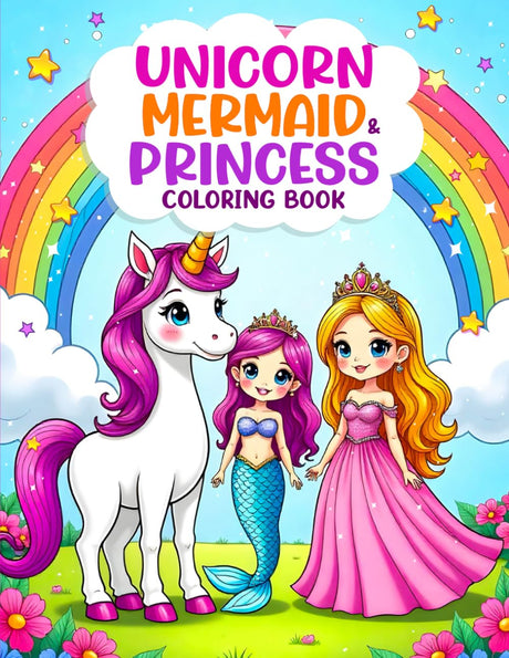Unicorn Mermaid Princess Coloring Book for Kids Ages 4-8: 50 Fun & Magical Designs for Girls & Boys WoodArtSupply