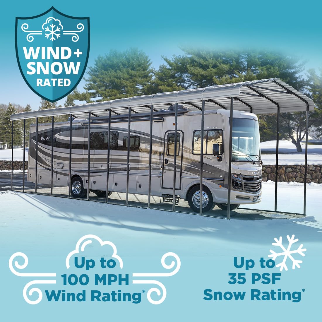 Arrow Carports Galvanized Steel Carport, RV Metal Carport Kit, 14' x 42' x 14', Charcoal Arrow