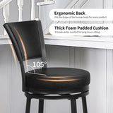 FLYZC Bar Stools, Counter Height Barstools Set of 2, 25" Faux Leather Metal Round Swivel Bar Chairs with Back, Modern Upholstered Counter Stools for Kitchen Island, Black FLYZC