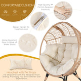 NICESOUL® Indoor Outdoor Stationary Wicker Egg Chair Oversized Thick Cushions Egg Seat with Ottoman, 440lbs Egg Basket Lounge Chair with Footrest, Boho Chair for Patio Balcony Bedroom Beige NICESOUL