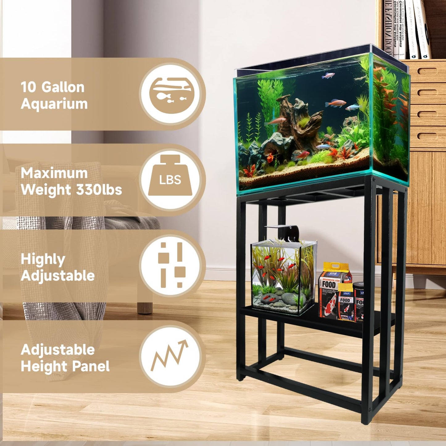 MEWSDEN 10 Gallon Fish Tank Stand, Heavy Duty Metal Aquarium Stands, Reptile Tank, Turtle Tank, Breeder Tank Stand, Fish Tank and Stand Combo Set (10 Gallon 24.8"x9.25")