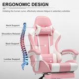GTPLAYER Gaming Chair, Computer Chair with Footrest and Lumbar Support, Height Adjustable Game Chair with 360°-Swivel Seat and Headrest and for Office or Gaming (Faux Leather, Pink) GTPLAYER