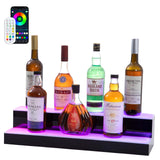 Leekimid Led Lighted Liquor Bottle Display Shelf, 24 Inch 2 Tier Whiskey Rack, Support USB, Bar Stand with RF Remote & App Control, Illuminated Acrylic Lighting Shelves for Home Bar, Party Leekimid